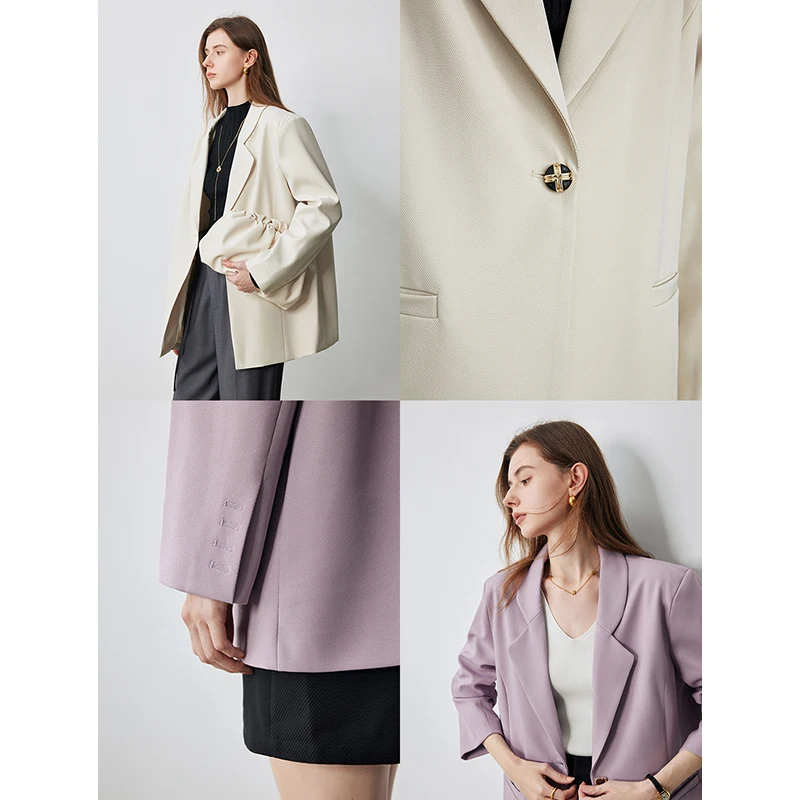 TOYOUTH Women Blazer 2024 Spring New Notched Collar Office Lady Long Sleeve Single-Button Closured Mid-length Casual Ladies Coat