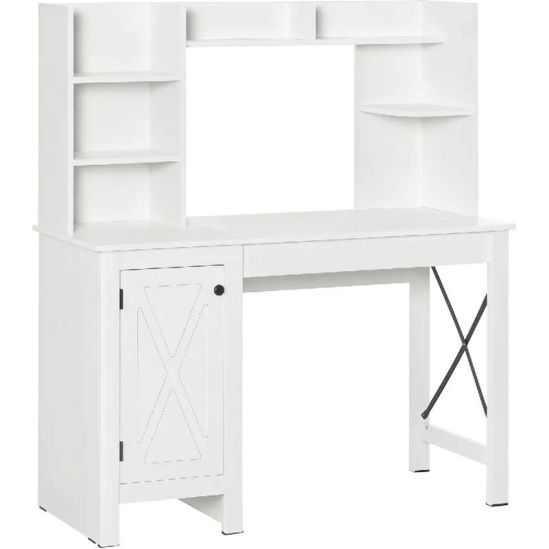 

Farmhouse Computer Desk with Hutch and Cabinet, Home Office Desk with Storage, for Study, White