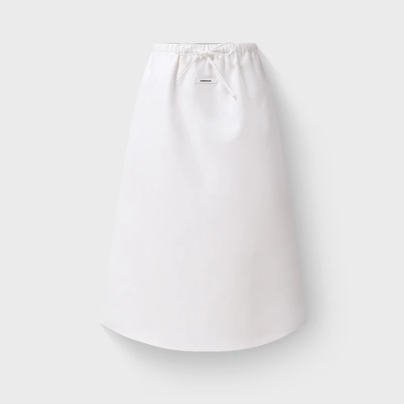 

White A-Line Dstring Skirt for Women Ele Fre Fluffy Umbrella Skirt mid Waist Design Cotton Material