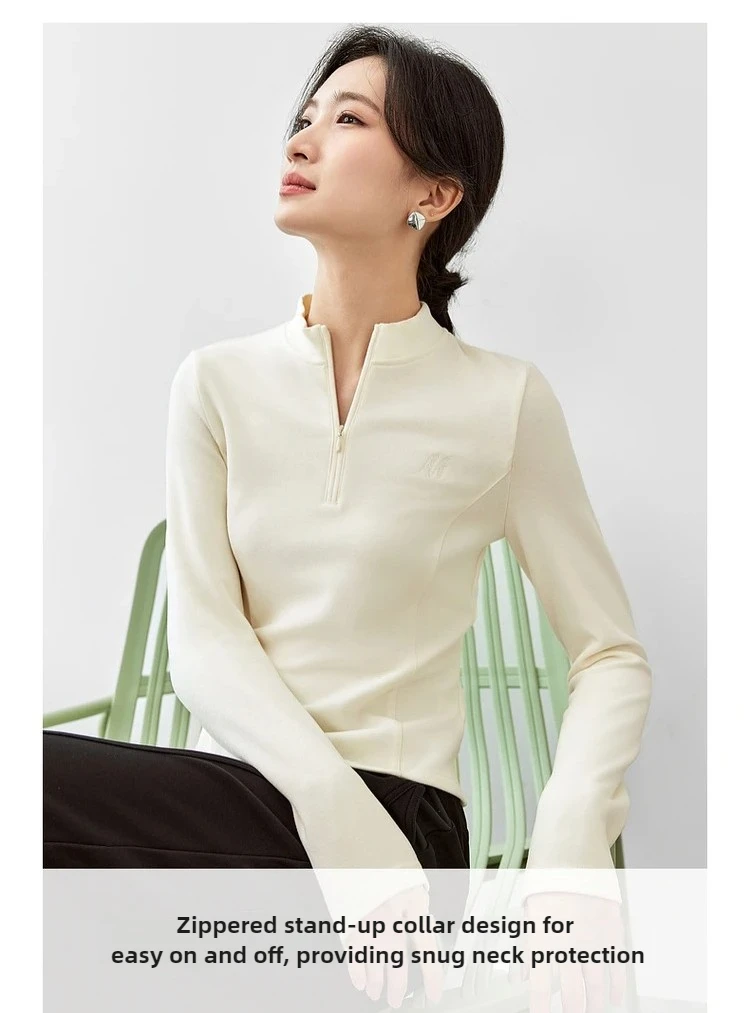 SENTUBILA Damen Strickpullover 2026 Herbst Halb-Reißverschluss Stehkragen Stickerei Oberteil Slim-Fit Elegante Damenbekleidung 143T56422 – Detail 10