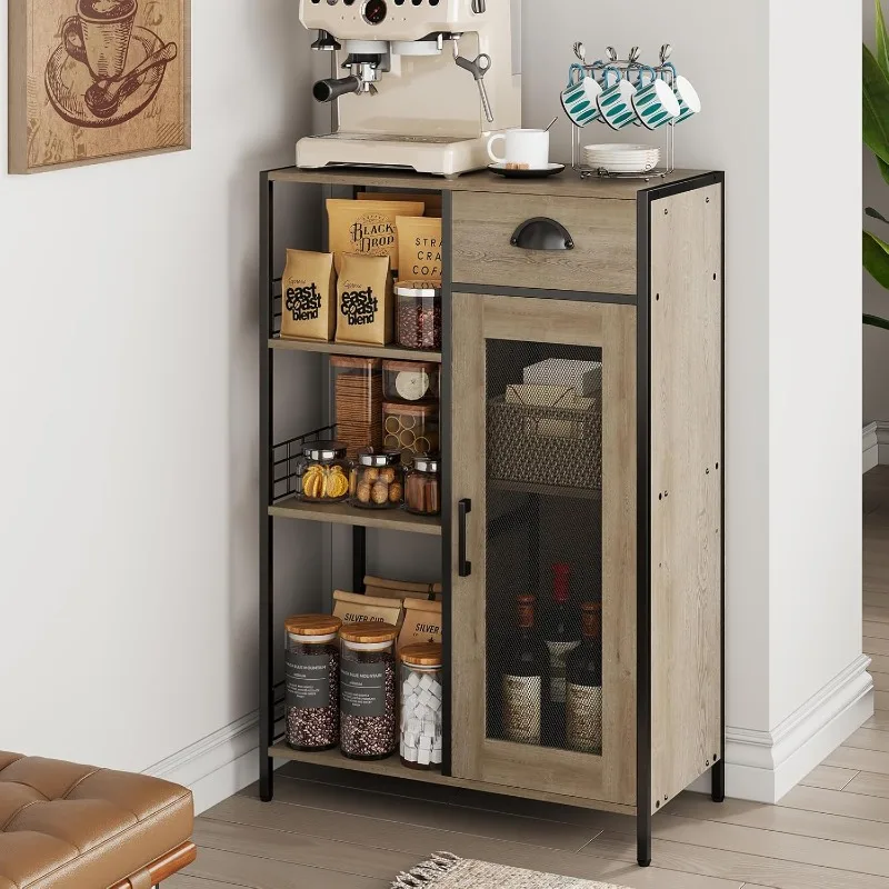 

3 Tier Coffee Bar Table with Storage Drawer, 35.8" H Adjustable Shelf Farmhouse Coffee Stand Station Table for Corner,