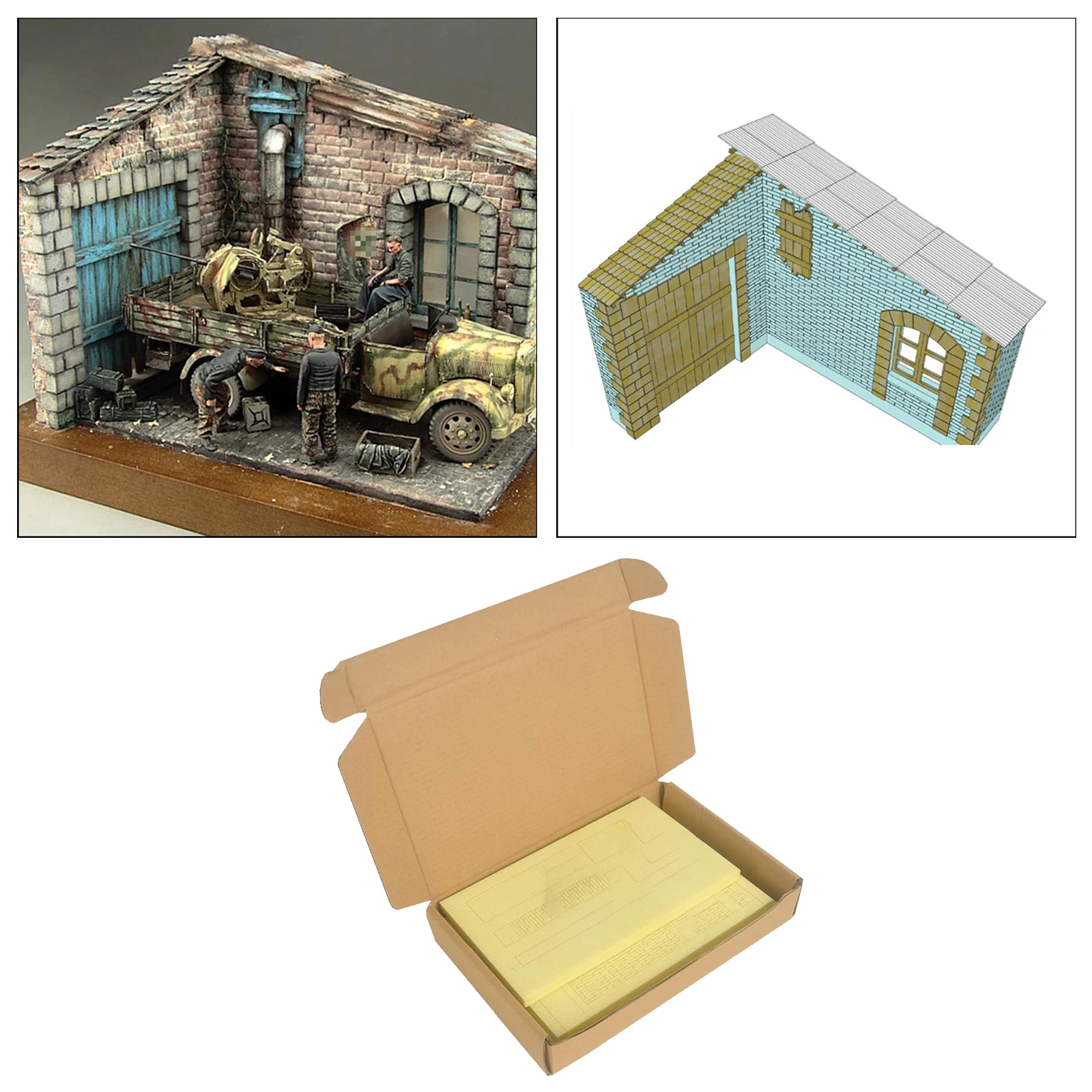 Handmade DIY 3D Puzzles Kits Wooden Ruins Corner House 1:35 Scale Miniature Sand Table War Architecture Layouts Foam Wood Roof