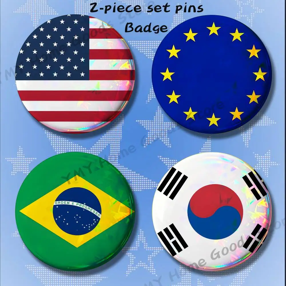 National Flags of Countries Brooches for Backpack Accessories 25 32 44 58 75mm Round 2-piece set Free Mix