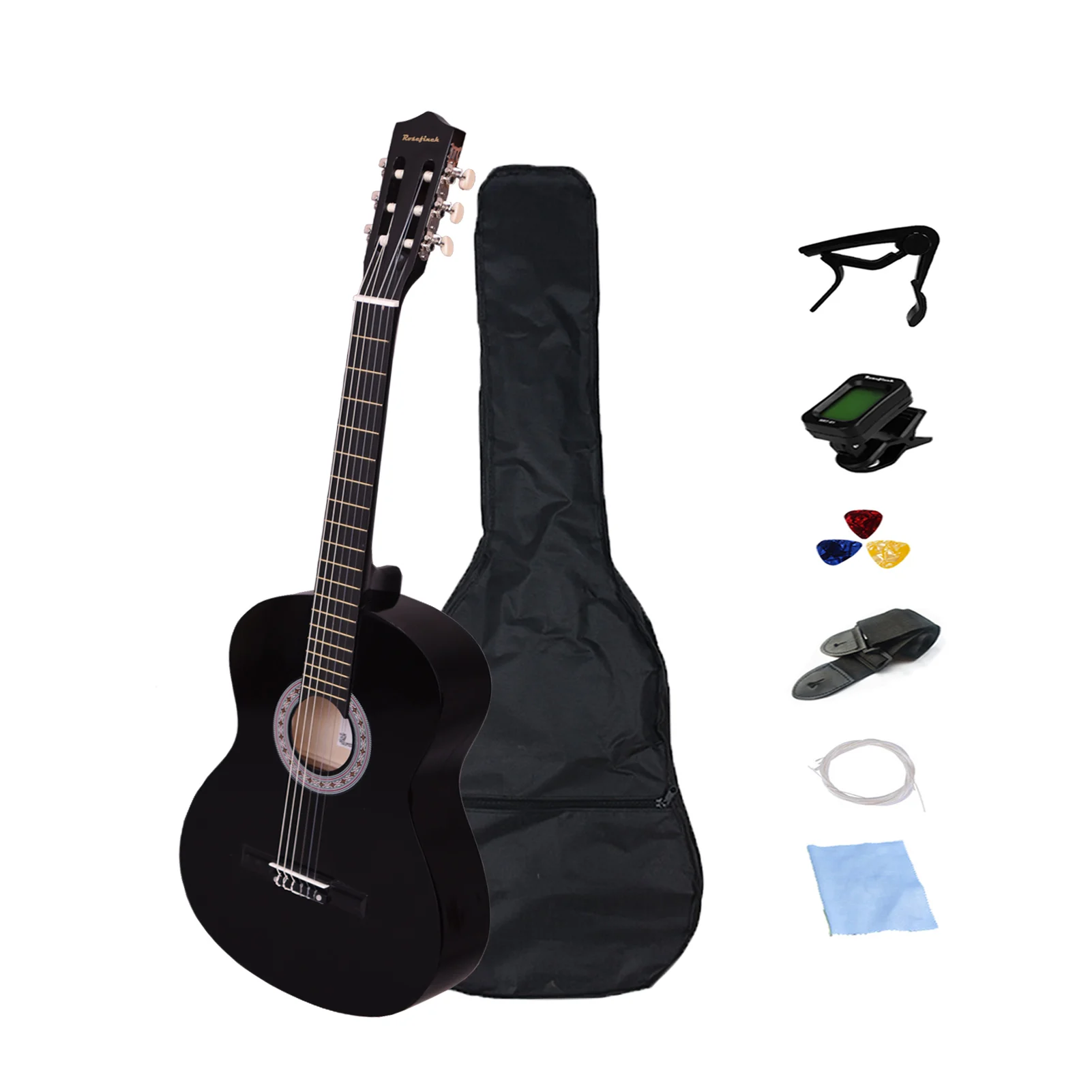 Classical Guitar Kit  30/39 Inch With Bag Capo Strings Picks Tuner Black Yellow Guitarra For Beginners Home-schooling CGT301