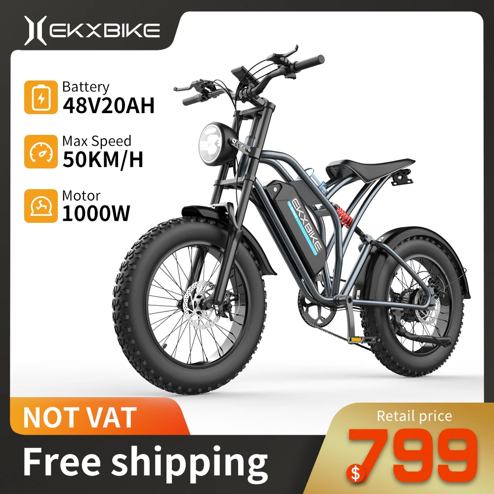 EKX T1 Electric Bike 20‘’*4.0 Fat Tires 1000W Motor 48V20AH Lithium Battery 55Kmh Electric Bicycle For Adults Mountain EBike MTB