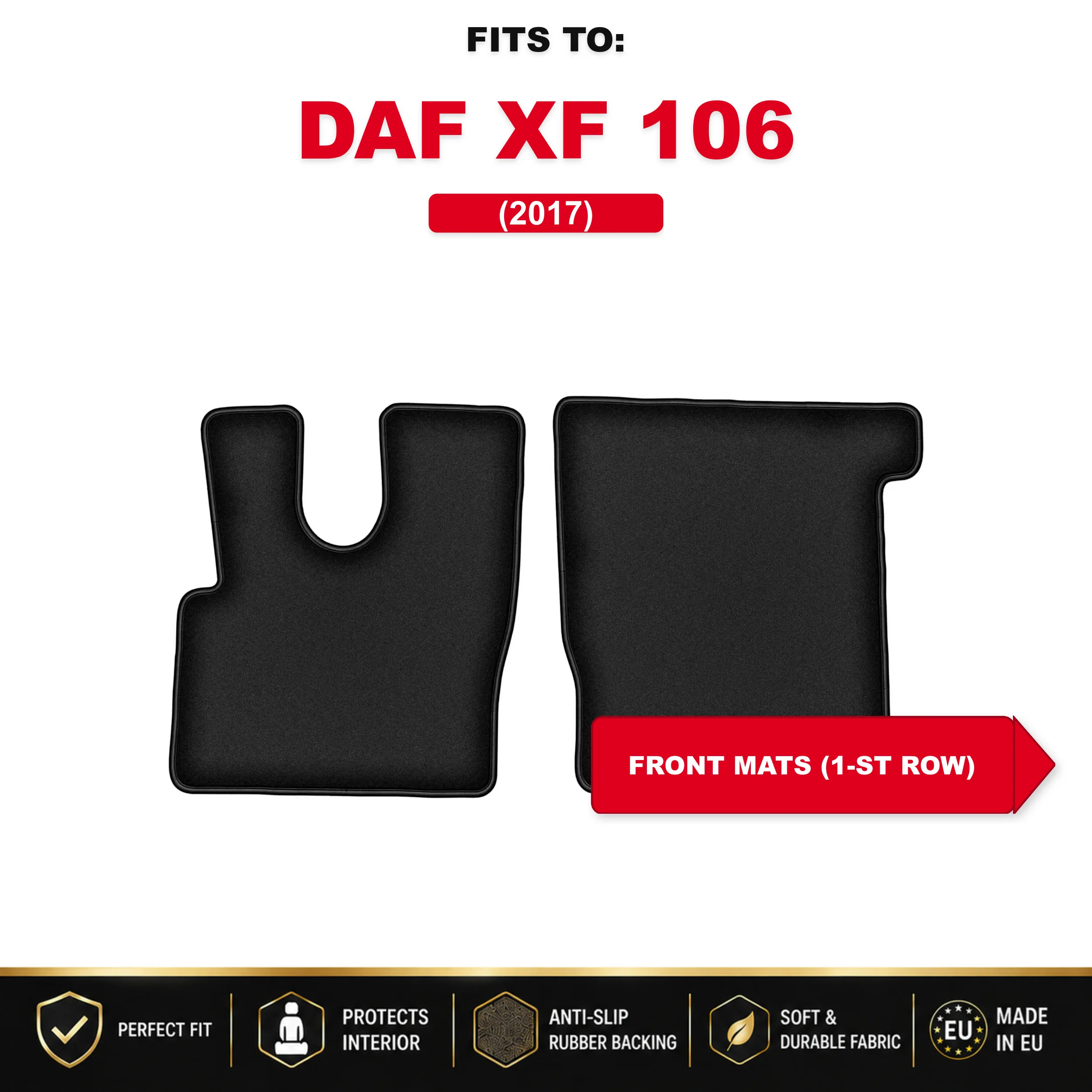 Voorste velours vloermatten, zwart, 2 stuks. Voor: Daf XF 106 2017 Automatische auto voormattenkit voor voertuigvloer