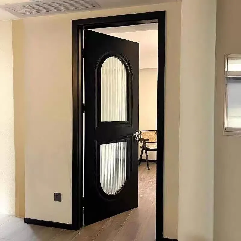 CustomCustom Modern French Arched Glass Interior Wooden Door White Painted Fluted Glass Privacy Swing Wood Door For Bathroom Bed