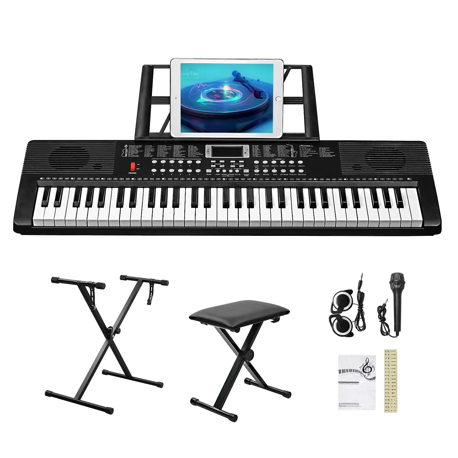 

61-Key GEP-203 Keyboard with Stand & Bench, Built-in Speakers, Headphones, Microphone, Music Rest, Screen, 3 Teaching Modes