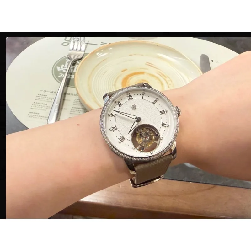 Flying Tourbillon Diamond-encrusted Men's Mechanical Dress Watch