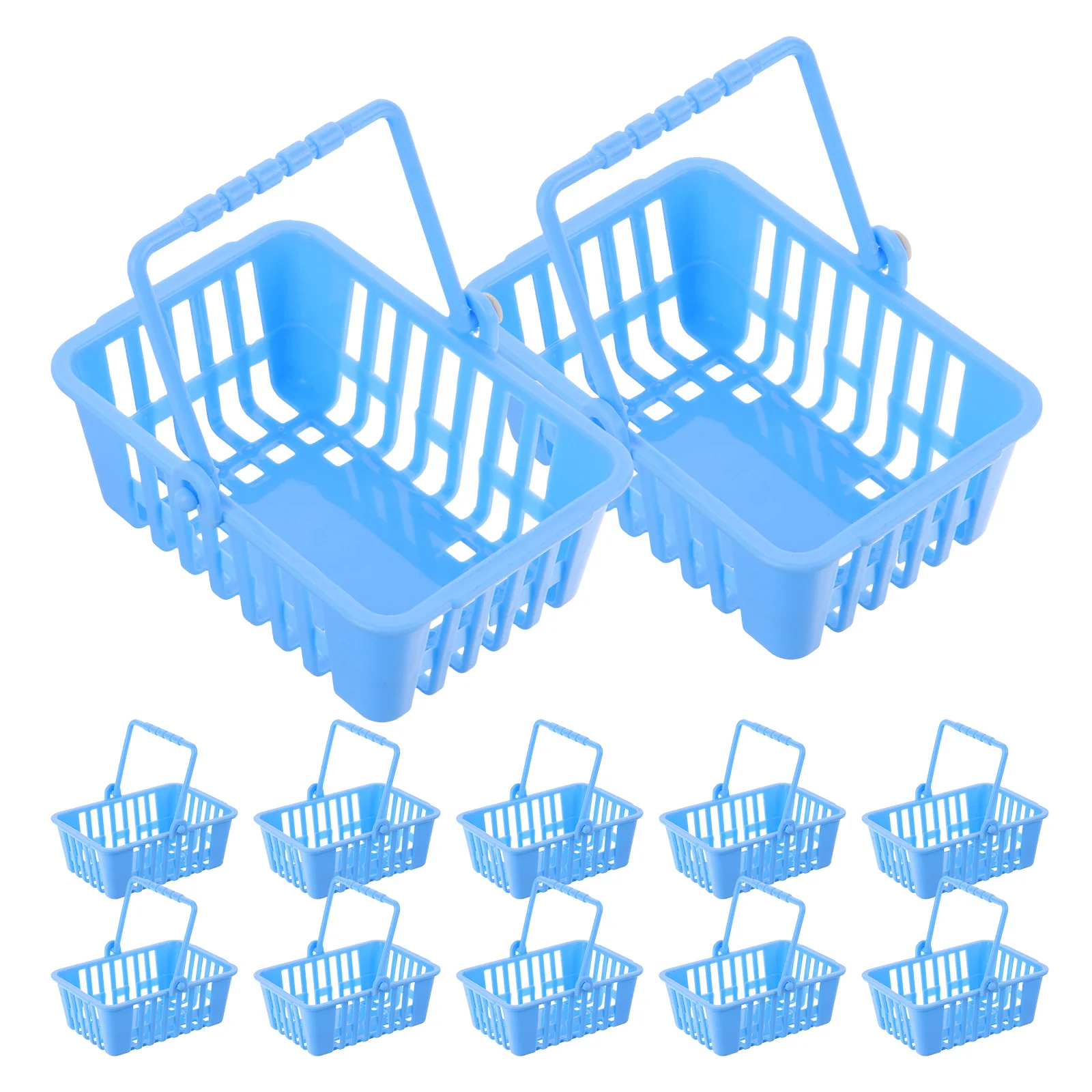 12 Pcs Shopping Basket Food Containers with Lids Tiny Baskets Mini Handles Plastic Desktop Toy Pretend Prop