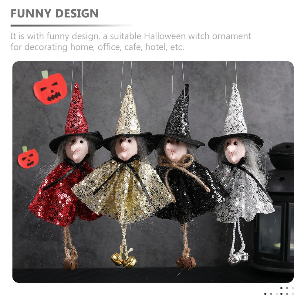 

4 Pcs Witch Pendant Decoration Halloween Accessory Outdoor Hanging Ornament Indoor Sequins Supplies Decorations