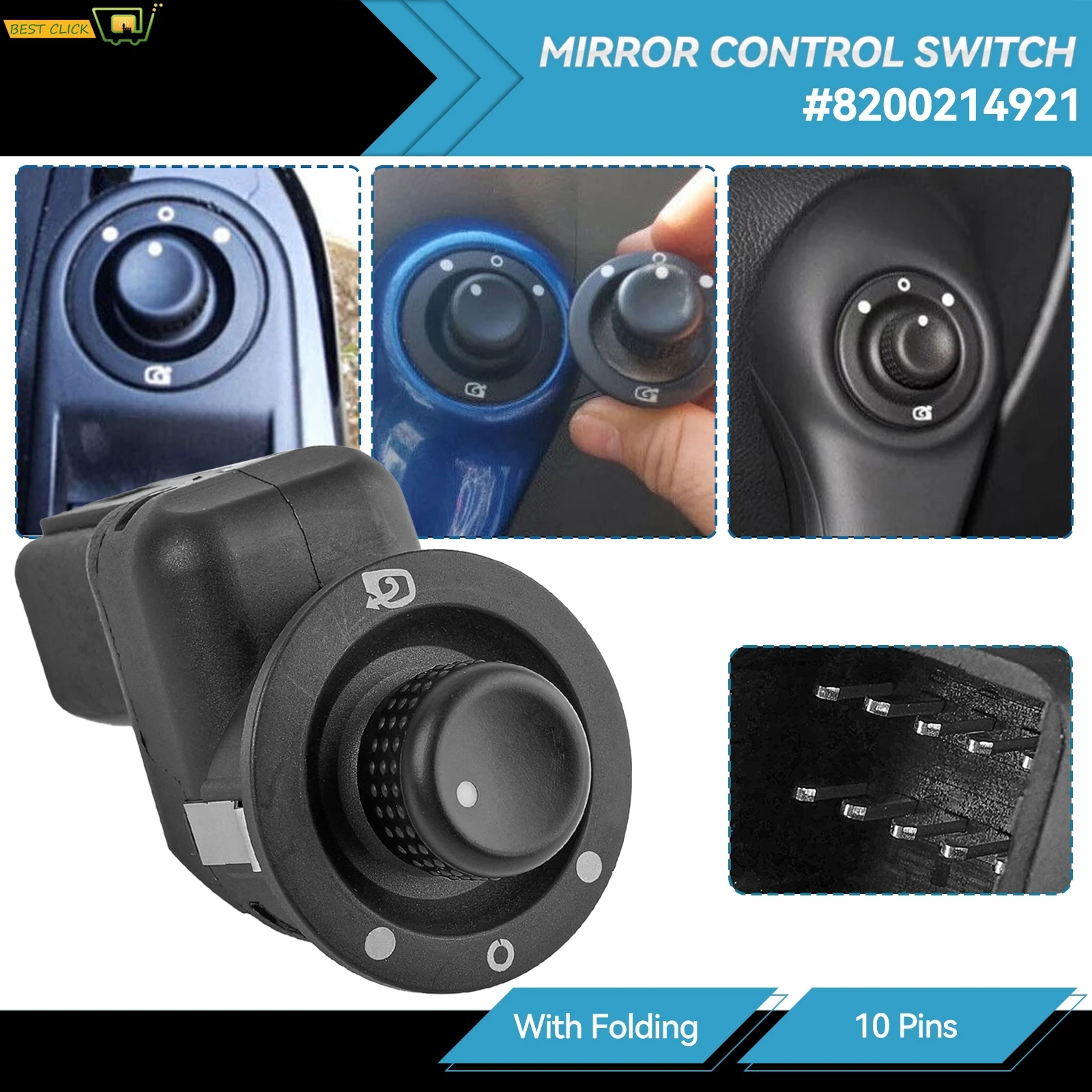 Asa elétrica Side Espelho Botão Interruptor de Controle Botão com Folding, Fit para Renault Captur Clio, MK4, Modus, Captur, 8200214921, 8200676529