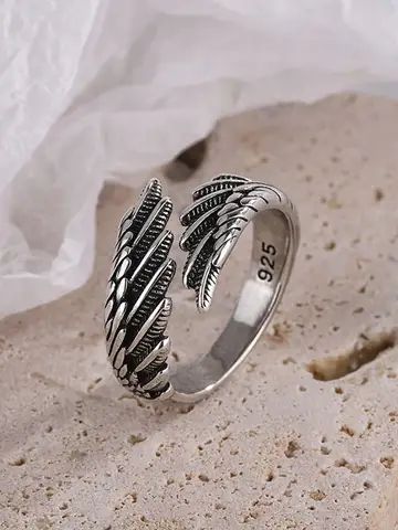 FOXANRY Silver Color Rings Fashion Hip Hop Vintage Couples Creative Wings Design Thai Silver Party Jewelry Birthday Gifts