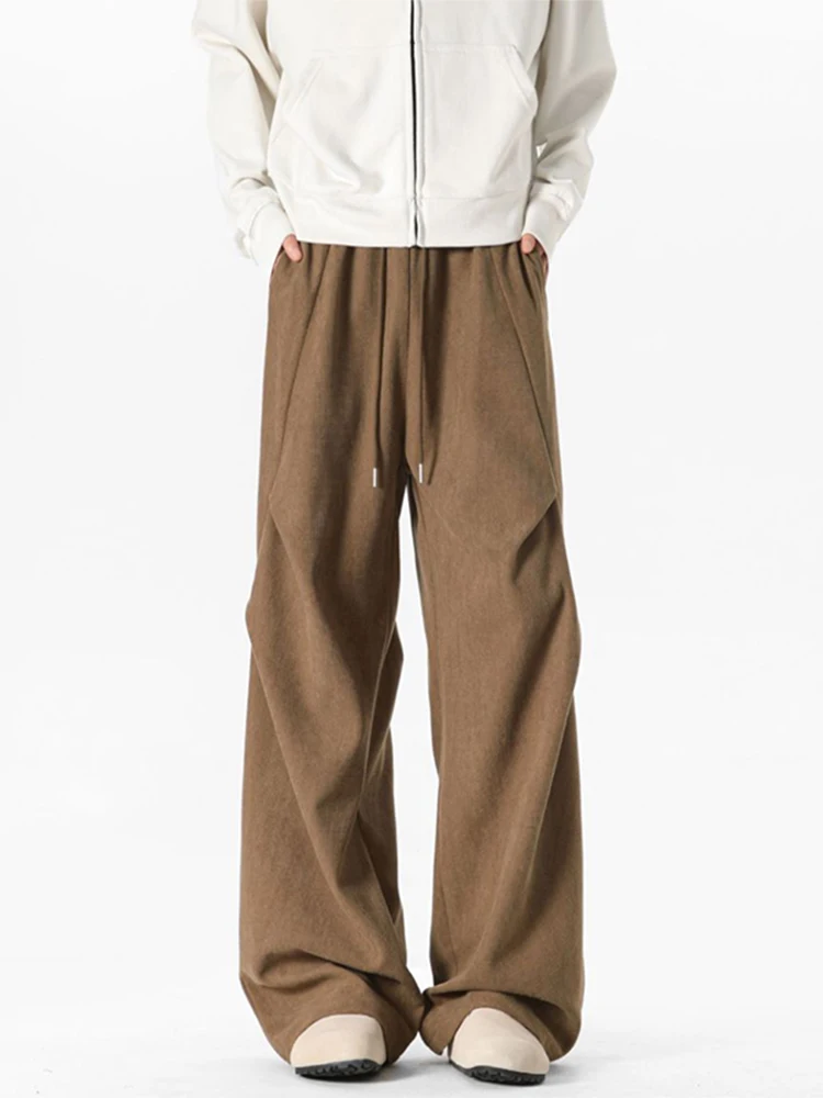

American Style Brown Corduroy Pants Men's Loose Straight Leg Casual Trousers Spring Autumn Lazy Style Wide Leg Pants