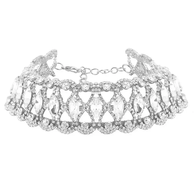 Big Crystal Rhinestone Choker Necklace Jewelry for Women Statement Hollow Collar Chain Short Necklace Fashion Jewelry