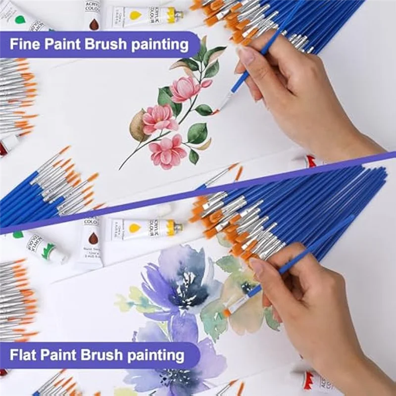 AC23-Small Paint Brushes,160 Pcs Nylon Hair Paint Brushes With Flat & Round Pointed Acrylic Paint Brushes Set