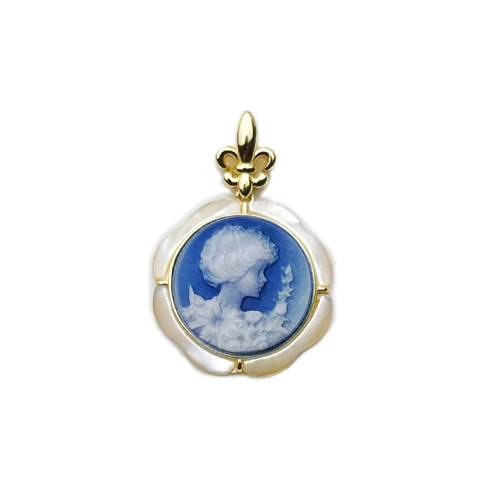 High Quality Animal Carved Cameo Agate Pendant Necklace With Nature Shell Deco For Girl