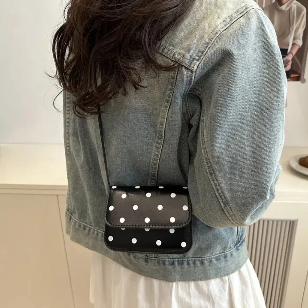 

New Polka Dot Print Mini Shoulder Bag Polyester Lining Lightweight Mini Square Bag PU Material Crossbody Bag Ladies