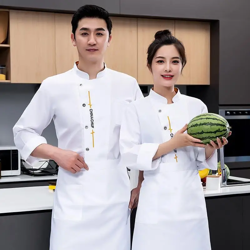 Chef Overalls Men's Long-Sleeved Autumn and Winter Dining Hotel Baking Cake Western Restaurant Kitchen Clothes