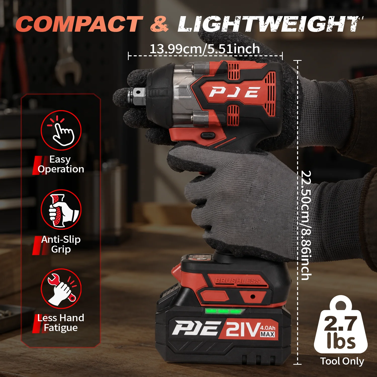 PJE 600N.m Brushless Electric Impact Wrench 1/2 inch Cordless Electric Screwdriver Drill Power Tool For Makita 21V Battery Pin