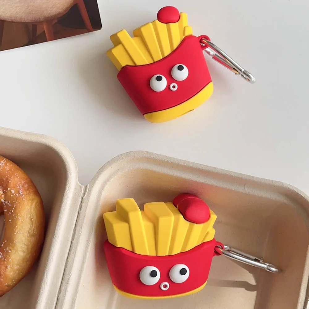 Funny Cartoon Delicious 3D French Fries Headset Protective Case For Apple AirPods 4 Pro 2 1 3 New Earphone Box Funda with Hook