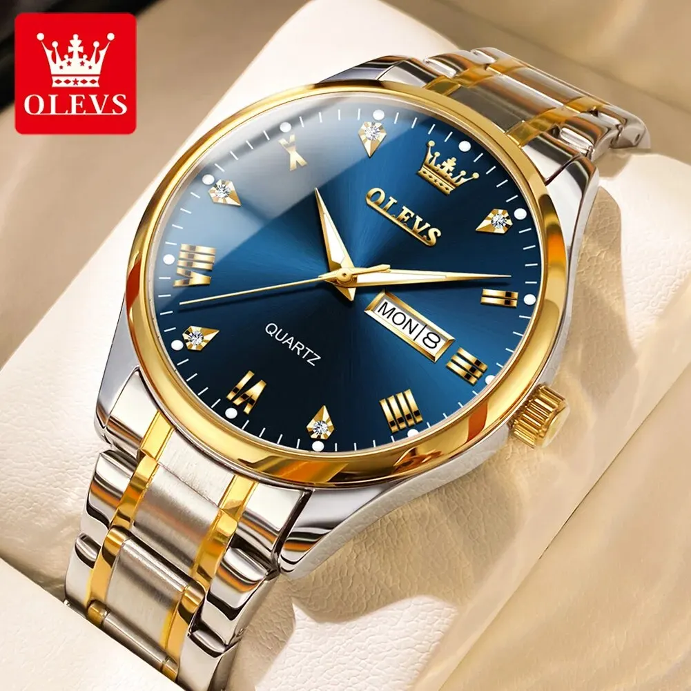 OLEVS 5563 Men\'s Watch Stainless Steel Waterproof Luminous Classic Business Wristwatch Luxury Diamond Scale Quartz Watch for Men