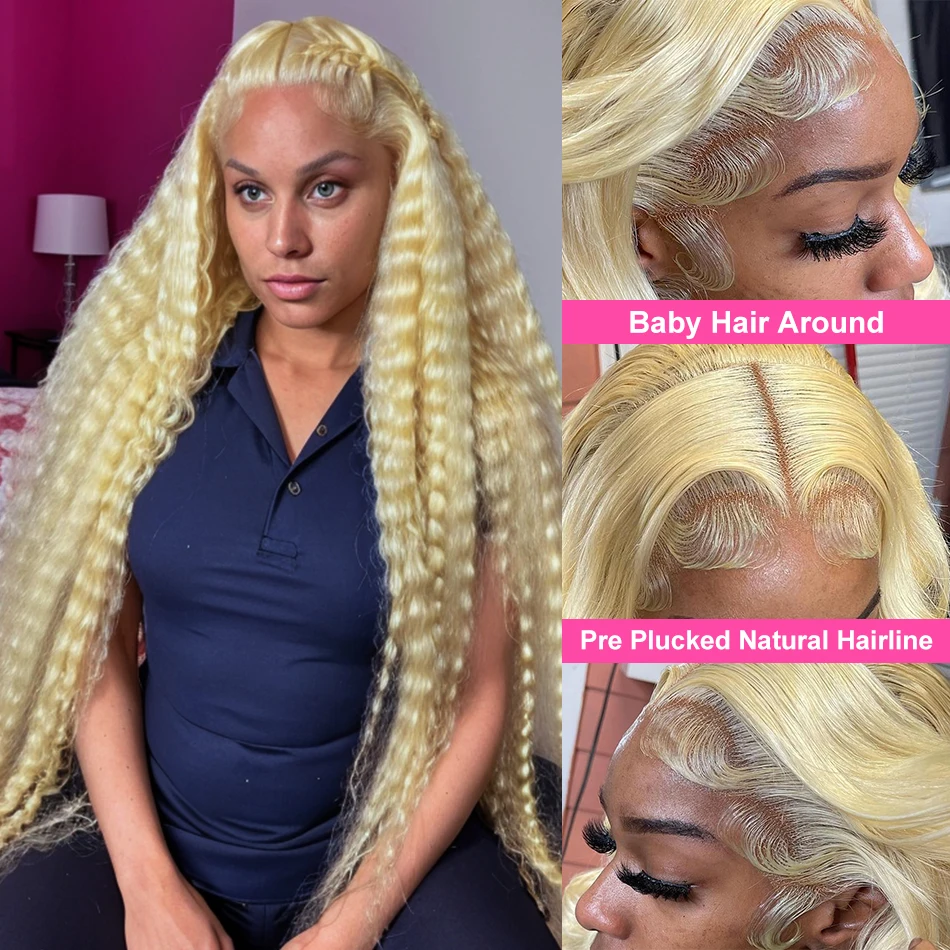 Perruque Lace Front Wig Deep Wave Brésilienne Naturelle, Cheveux Bouclés HD, Blond 613, 13x6, 30 Pouces, pour Femme