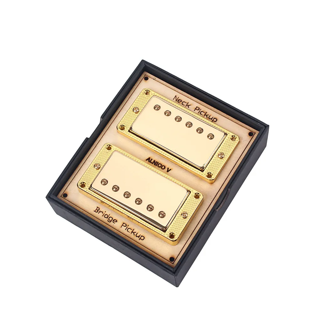 AInico 5 Humbucker Pickup Set Gold Brass Base 4 Conductor Wire Double Coil Guitar Pickups For LP Electric Guitar