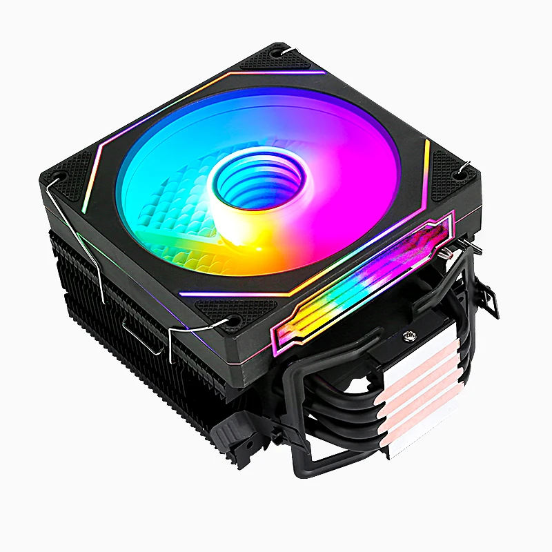 QiuzAim ที่มีประสิทธิภาพ CPU Cooler พัดลม 120 มม.4Pin/PWM สีไฟ PC 4 ความร้อนท่อติดตั้ง LGA115x 1200 1700 1366 AMD am3 am4 am5