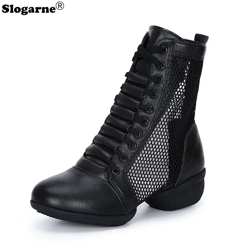 Women Mesh Dance Boots Female 2026 Summer New 4CM Heel Jazz Boots Hollow Cool Latin Waltz Dance Shoes Stage Show Sexy Footwear