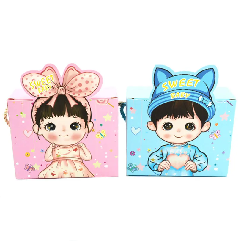 Cute Cartoon Baby Shower Birthday Favors Candy Box Cake Snack Biscuits Paper Gender Reveal Party Supplies Boy Girl Gift Bags