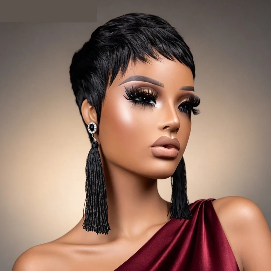 Natural Black Straight Human Hair Pixie Wig Short Layered Glueless Design Ready to Wear 100 Human Hair Wig for Men and Women