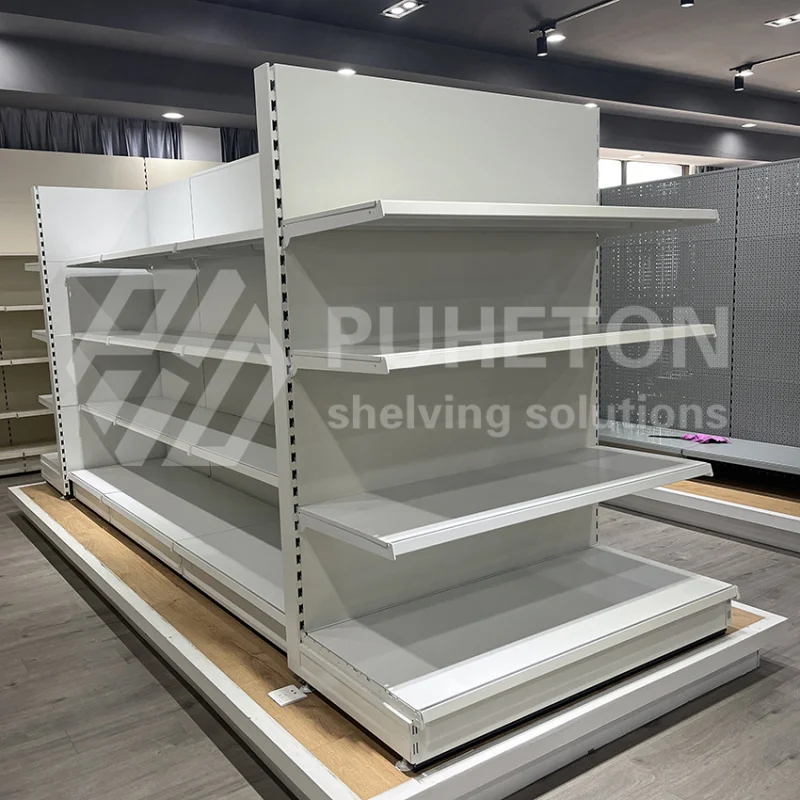 custom.American Style Supermarket Rack Heavy Duty Double Sided Upright Retail Shelves Metallic Supermarket Shelf