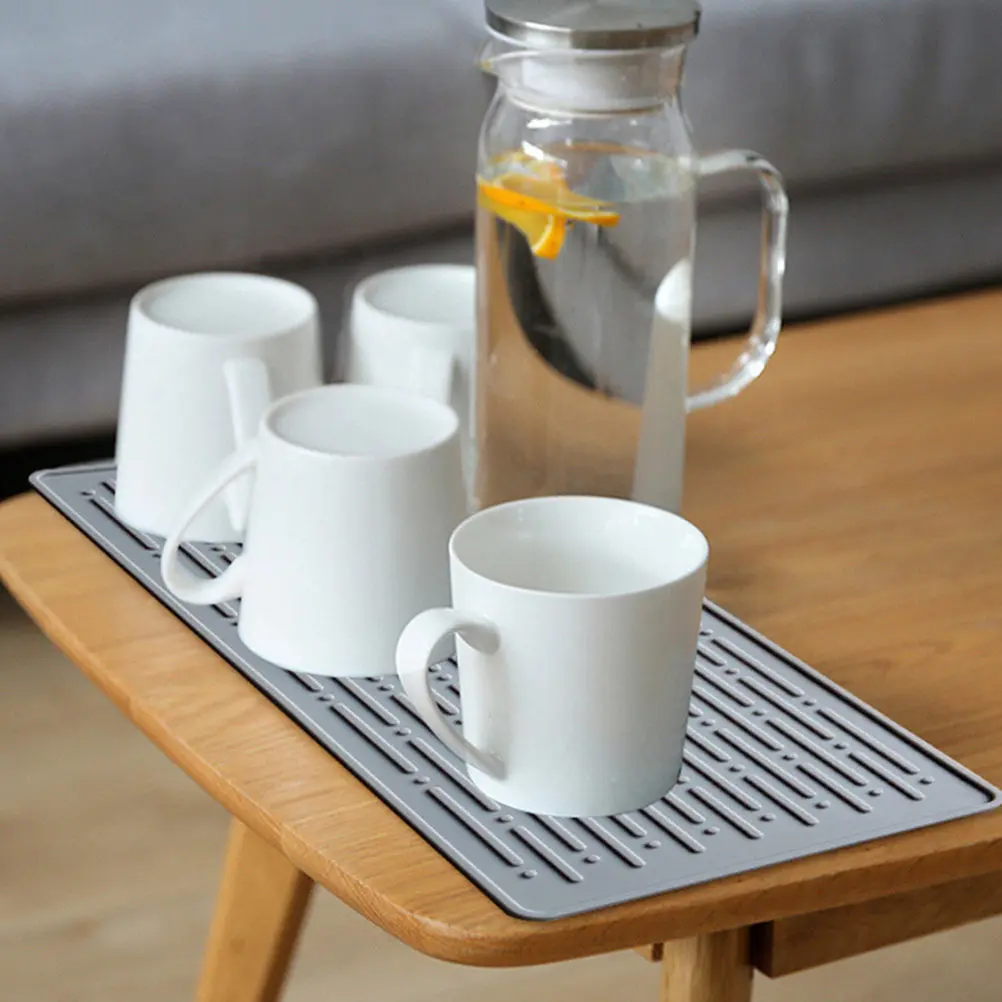 1Pcs Silicone Dish Draining Mat Kitchen Drying Mat with Raised for Fast Water Drainage Suspension Storage Space Saving