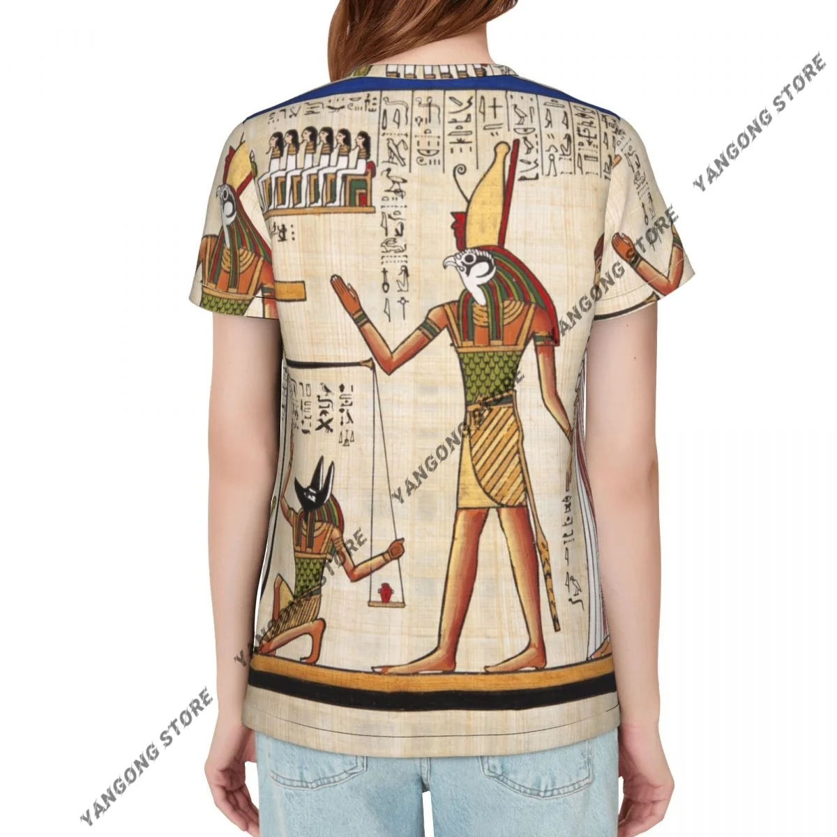 Casual Summer Woman Skinny Fit T-shirt Tight Short-Sleeve O-neck Tee Basic Antique Egyptian Papyrus And Hieroglyph T Shirt