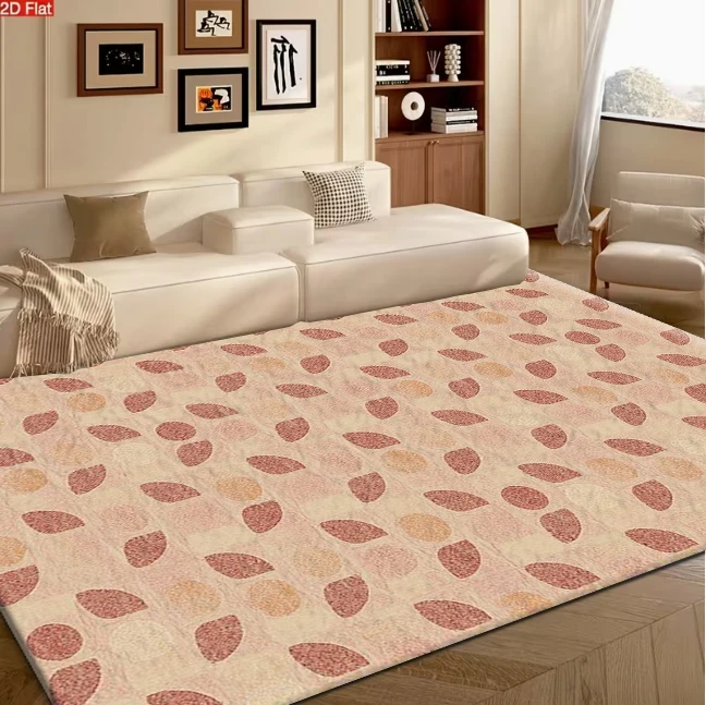 Beige Base Terracotta Abstract Leaf Geometric Carpet Flooring, Simple Mid Century Modern Area Rug for Living Room Bedroom Home Interior