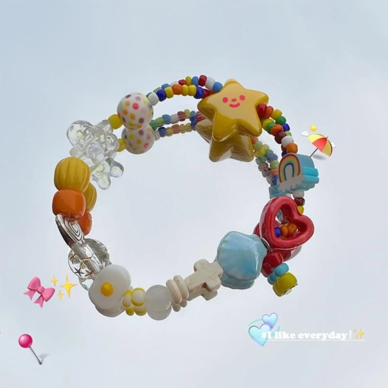 Fashion Colorful Star Bead Bracelet Handmade Elastic Cord Bracelet Cute Wristband Stackable Bracelets Summer Jewelry