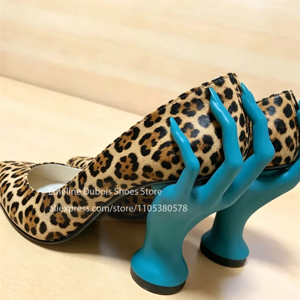Glossy Patent Leather Hand Shaped Sculptural Heel Pumps Pointed Toe Slip on Pumps Weird Designer Style Women Party Club Runway view 5