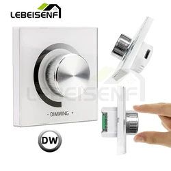 12A LED Knob Dimmer DC 12V 24V Tempered Glass Panel 86 Wall Mounted 5050 2835 COB Single Color Strip Light 1 Channel Controller