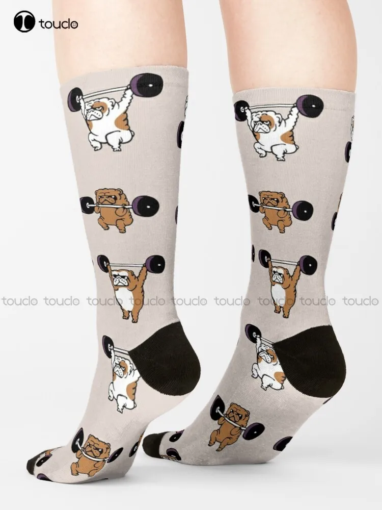 Lifting English Bulldog Socks Slipper Socks For Men Personalized Custom Unisex Adult Teen Youth Socks 360° Digital Print Gift