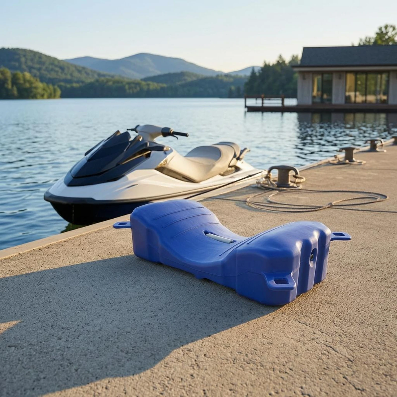 

Personal Watercraft Slide Channel Molded Plastic Floating Platform Dock Platform Side Handles Rounded