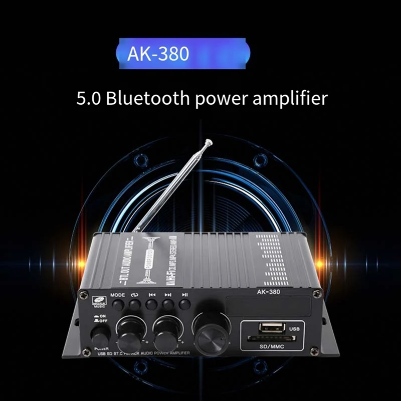 

AK380 Bluetooth Amplifier Hifi Audio Karaoke 2 Channel Home Theater Amplifier Power Class D Amplifier USB SD AUX Input