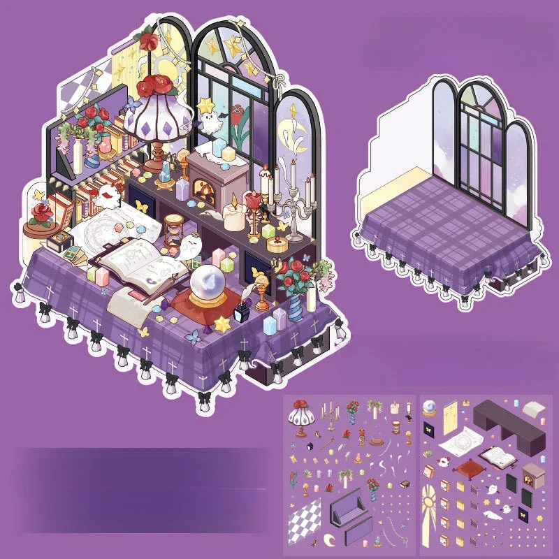 Leuke Cartoon Desktop Landschap Ontwerp Stickers Grappige Scrapbook Journal Decor Sticker DIY 3D Stapelen Scène Sticker