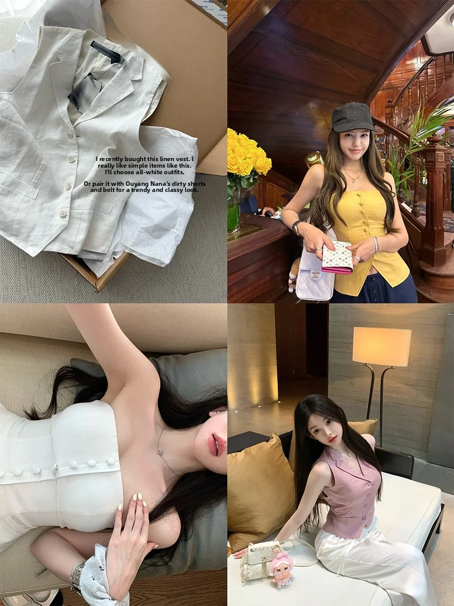 

Доброе утро веер-вентилятор R Dong Paris Thiened, льняной воротник, жилет на пуговицах, нагрудник, топ, женский модный комбинезон для поездок на работу