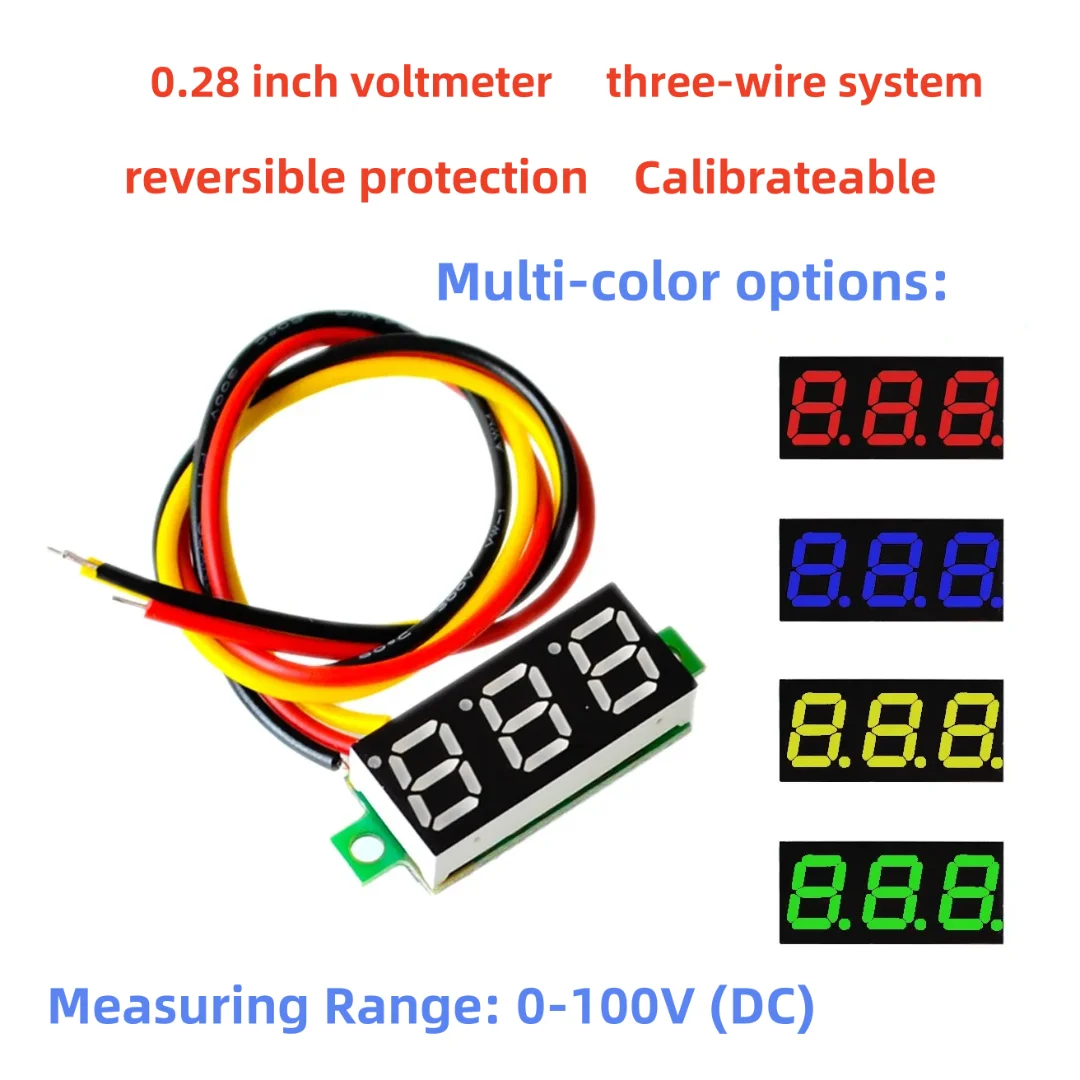0.28 inch 0.28' DC 0-100V Super Mini Digital Red Green Blue Yellow LED Car Voltmeter Voltage Volt Panel Meter Battery Monitor