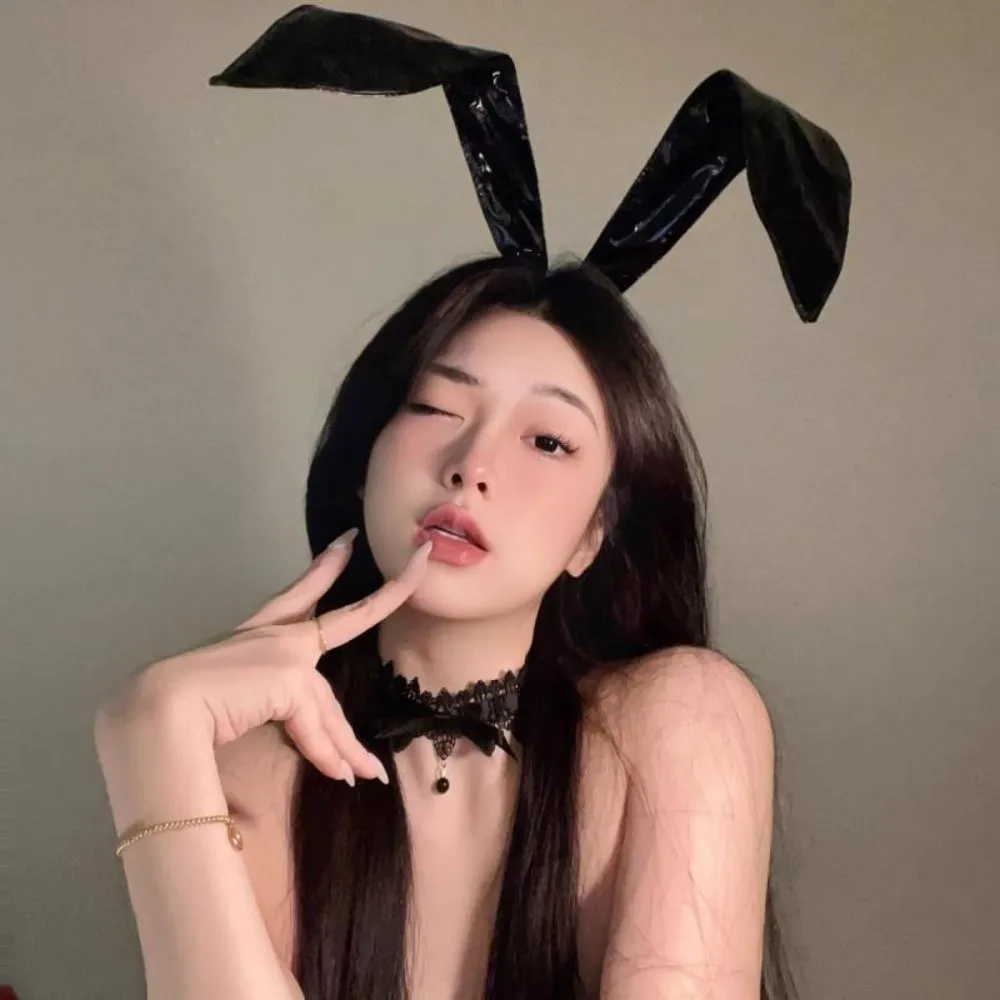 Hair Accessories Sexy Bunny Ear Headband PU Black Halloween Decorative Headband Elastic Cute Bunny Girl Hair Hoop Celebration