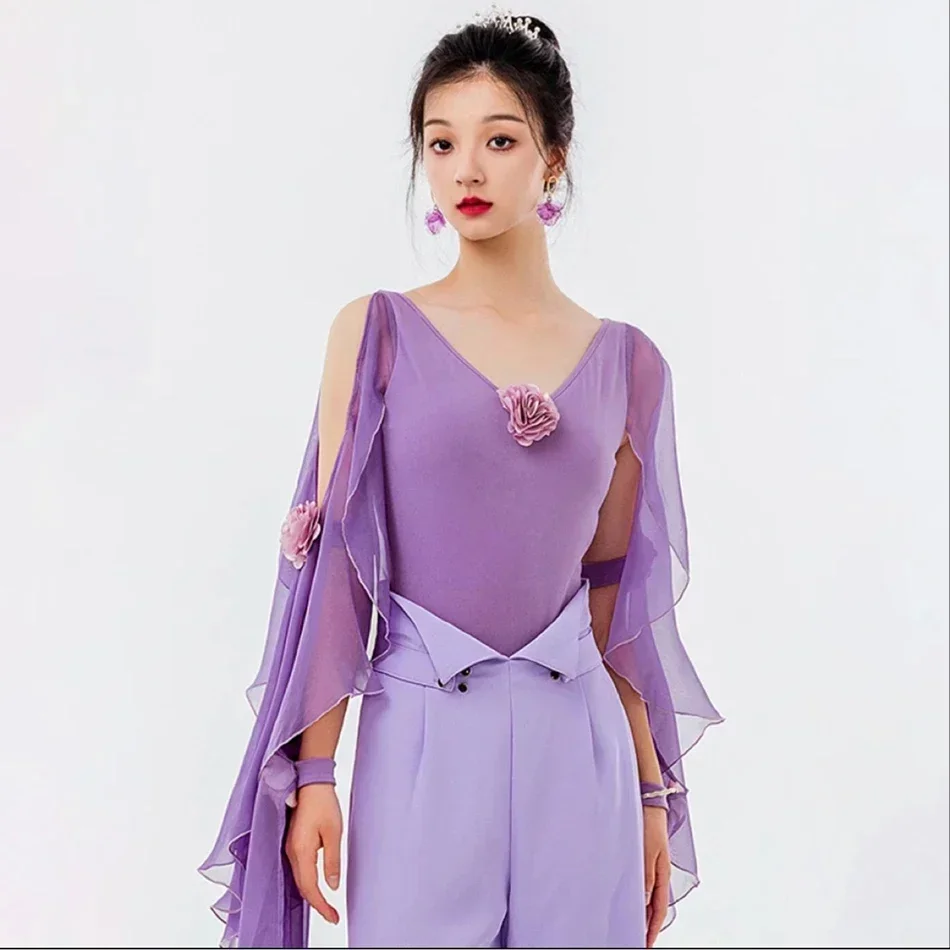 Lotus manica lunga foro braccio design body femminile vestito da ballo latino donne performance di ballo sala da ballo vestito pancia HY1007