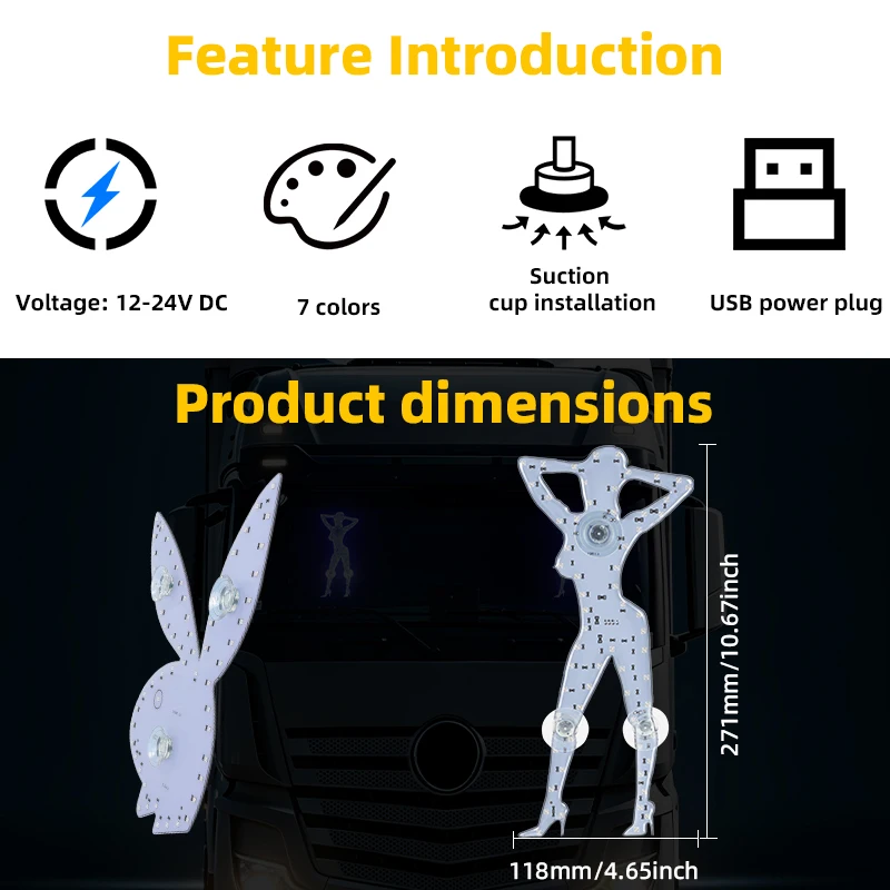 CF Hot Sale LED Trucker Decorative Light Funny Skull Bunny Cross Girl Windshield Ambient Lamp Car Truck Interior Decor - view 4
