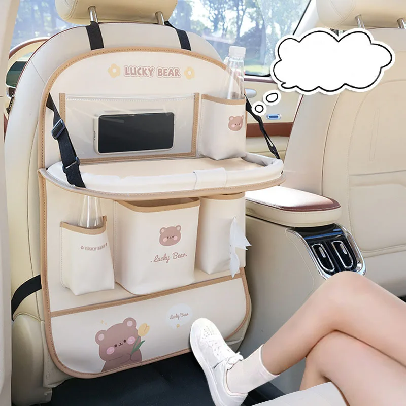 Car BackSeat Organizer for Kids Rear Hanging Storage Bag Kick Mats Back Seat Protector with Table Tray Travel Car Accessories