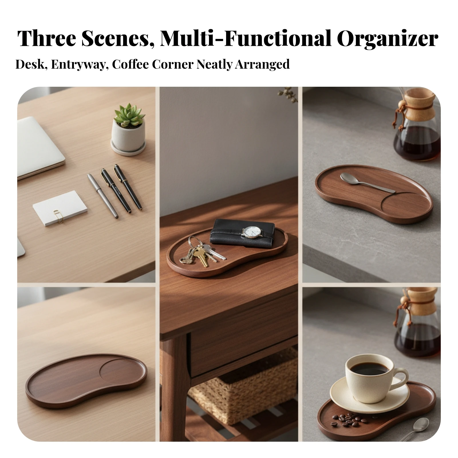 Wooden Storage Rack with Tray Multi-Hook Countertop Organizer with Hooks Mug Holder with Hooks Compact for Vanity, Dining Area